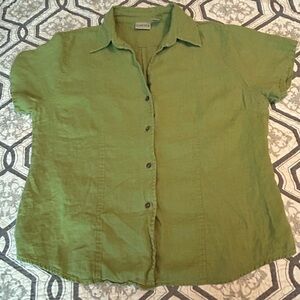 Chico’s Short Sleeve Button-Down Blouse - Avocado Green - Size Chicos 3 or Lg